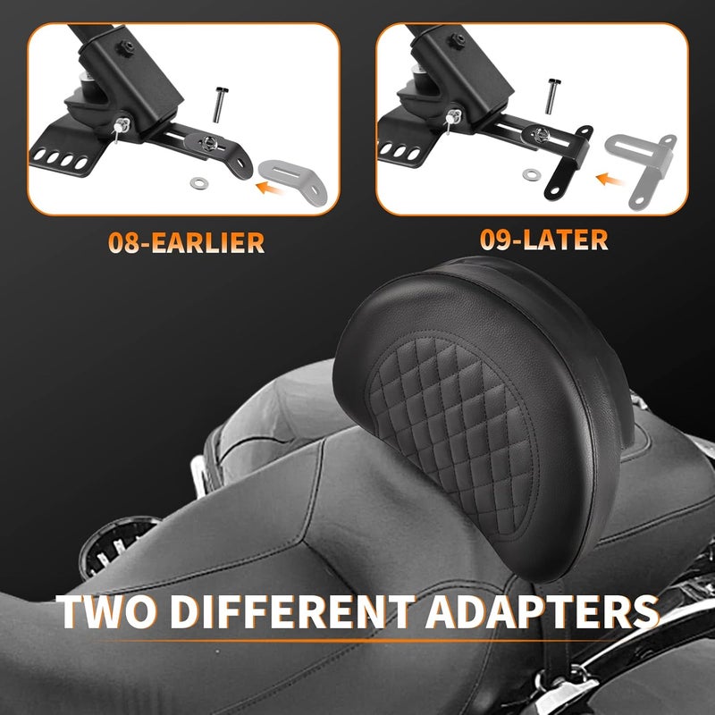 Eumti Adjustable Plug-in Driver Rider Backrest Pad Motorcycle Front Custom Mounting Kit Compatible with Harley Touring Models Road King Street Glide Electra Glide Road Glide 1997-2025 - Image 4